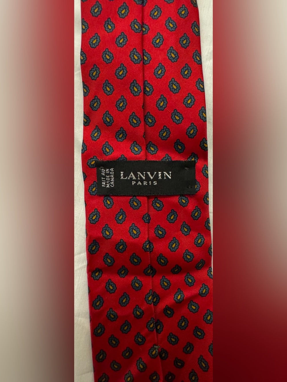 Vintage Lanvin 💯 Silk Tie red paisley floral navy office wedding retro classic